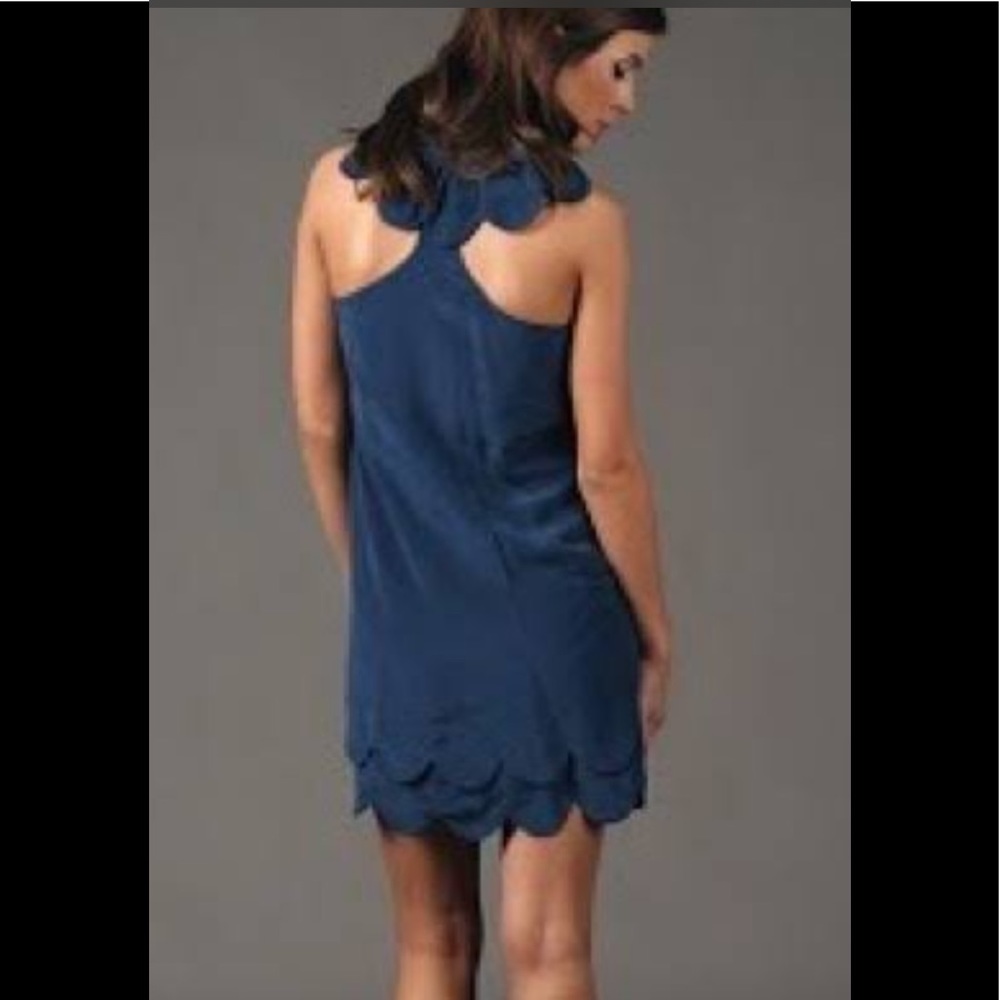 Madison Marcus navy blue scallop hem dress, M